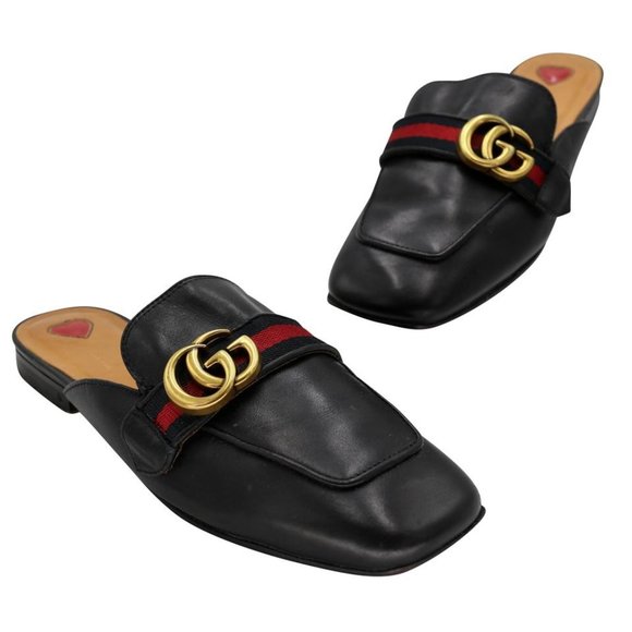 Gucci Marmont sz 38 Peyton Leather Slippers Slides GG-S0207P-C013 - Picture 1 of 10